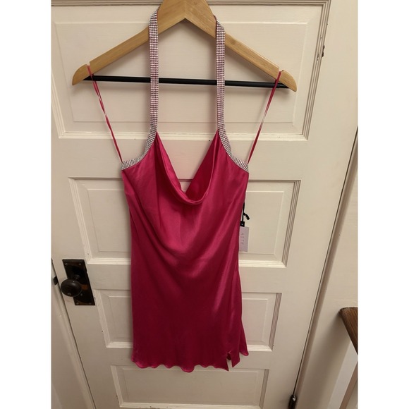 ASTR Women's Pink Sicily Halter Dress Lined Rhinestones Size Medium New $118 - Picture 4 of 11